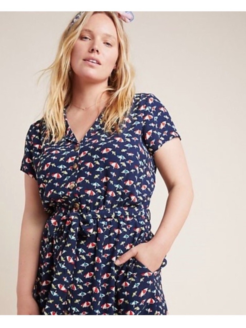 Maeve for Anthropologie Navy Beach Umbrella Dress-20W